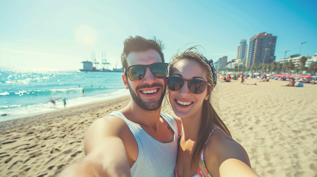 A couple enjoying the beautiful beaches in Barcelona